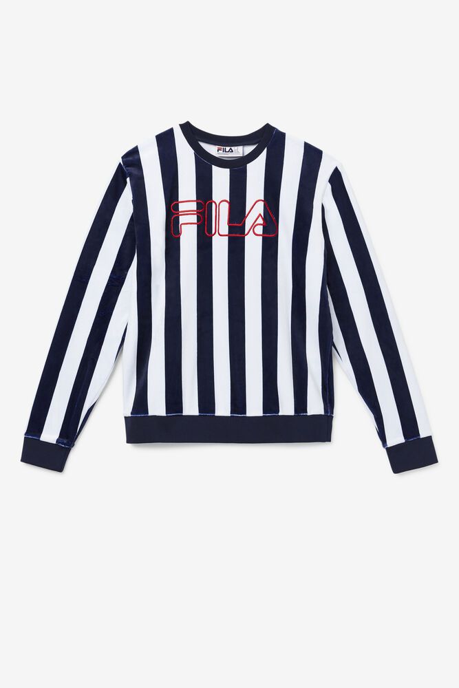 Fila Sweatshirt Mens Navy/White - Socca Velour Crew - Philippines 7891504-DU